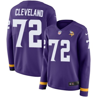 Nike Minnesota Vikings #72 Ezra Cleveland Purple Team Color Women's Stitched NFL Limited Therma Long Sleeve Jersey